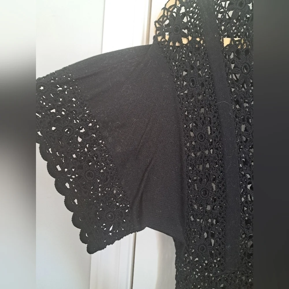 NANETTE LEPORE black cotton crochet knit cut out short sleeve cover up dress M - Picture 5 of 10